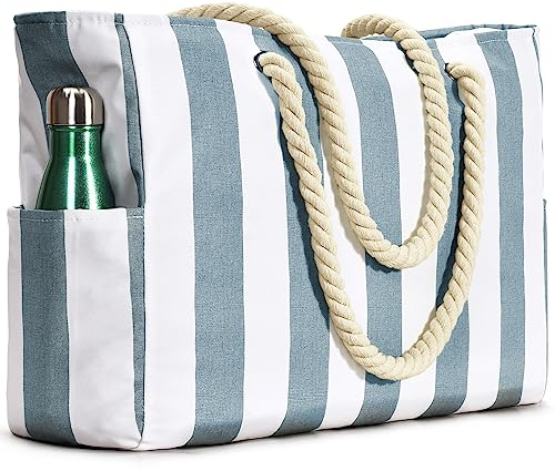 Strandtasche Groß Badetasche Wasserdicht Streifen Strandtasche mit Reißverschluss Strandtasche XXL Familie Badetasche XXL Familie Reisetasche Strandtasche Damen Einkaufstasche Umhängetasche Taschen