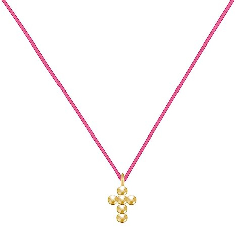 LES POULETTES BIJOUX - Collar Eslabones Chapado en Oro Pequeña Cruz de Cuentas - Fucsia