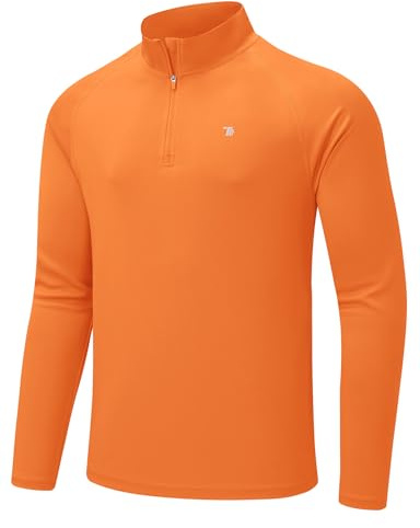 donhobo Maglietta funzionale da uomo, a maniche lunghe, traspirante, ad asciugatura rapida, protezione solare con cerniera 1/4, per surf, corsa, pesca, arancione, XL