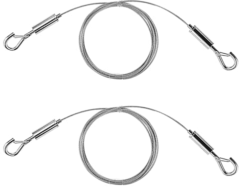 2 Stück Drahtseil Verstellbarer Fotoseil Bilder Aufhängen Foto Hängedraht Set mit Haken 2 m × 1,5 mm Robust Edelstahl Stahlseil für Spiegel Leuchten Körbe Hängezubehör Hält bis 30 kg