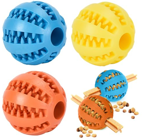 VMINOG 3 Stück Hundeball mit Zahnpflege, Snackball Futterball Ø 6cm, Wurfball Futterball Futterspielzeug Hund,Lernspielzeug für Große&Kleine,Kauspielzeug aus Naturgummi