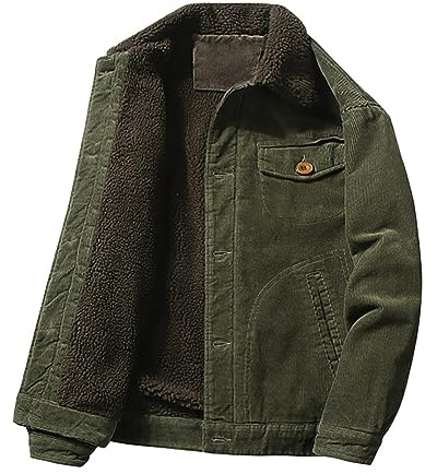 ORANDESIGNE Giacca di Jeans da Uomo in Velluto Spesso Jacket Militare da Cowboy in Pile Invernale Caldo Capispalla Multi Tasche Invernale Parka Cappotto D Army Green XL
