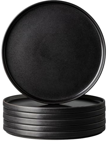 AmorArc Stoneware Dinner Plates Set of 6, 10.5 Inch Reactive Matte Glaze Ceramic Plates Set, Modern Dinnerware Dish set for Kitchen,Microwave, Dishwasher Safe, Scratch Resistant - Matte Black