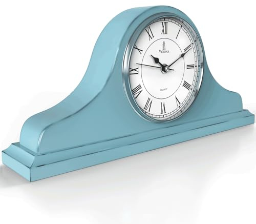 Mantel Clock Battery Operated - Wooden, Rustic Teal Mantle Clock for Living Room Decor Above Fireplace Mantel, Office, Shelf & Home Décor Gift 15x7.5 - Silent Wood Mantel Clock for Living Room Table