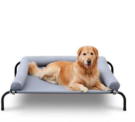 TJSOULER Outdoor with Removable Bloster, Cooling Raised Dog Bed for Medium Dogs, Breathable Washable Mesh, Elevated Dog Bed for Home and Garden L,Grey