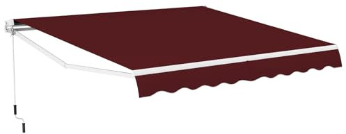 COSTWAY 3 x 2.5m/3 x 3.6m Retractable Manual Awning, Anti-UV and Waterproof Garden Patio Canopy with Hand Crank, Aluminum Sun Shade Shelter for Balcony Yard(3m x 3.6m, Wine)