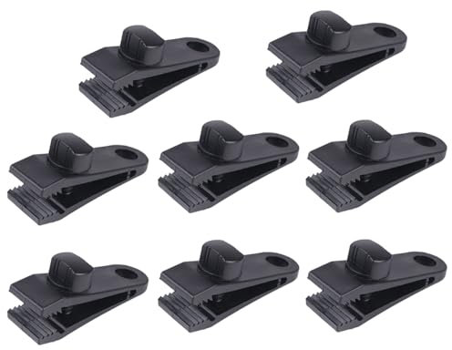Lot de 8 clips de bâche - Clips de fixation pour tente - Pour auvent de tente, pavillon, camping, caravane - Noir