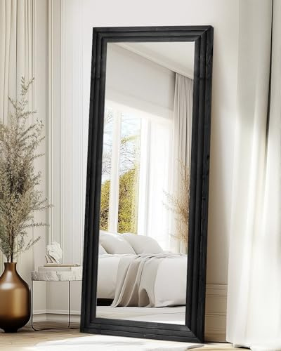 ABSWHLM Full Length Mirror 65x24 Solid Wood Frame Floor Large Mirror for Living Room, Bedroom Hanging or Leaning Wall-Mounted, Black