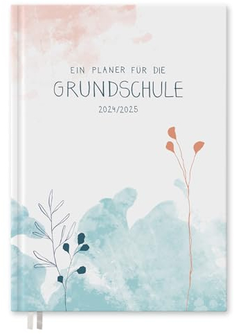 Eine der Guten Lehrerkalender 2025 2026, A5 Grundschulplaner, 1 Doppelseite pro Woche, Hardcover Schulplaner für Schuljahr 25/26, Mint Weiß Rosa, FSC Papier