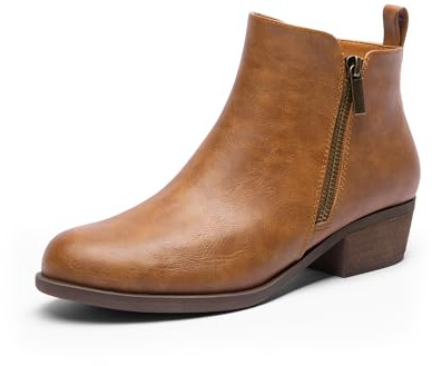 DREAM PAIRS Women's Ankle Boots Low Chunky Heel Booties,Tan-Pu,8.5