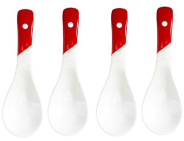 Petite Cuillère Cuillères à soupe asiatiques en céramique, ensemble de 4 cuillères à soupe Ramen, cuillères à soupe chinoises en porcelaine for nouilles Ramen, sauce au riz Udon Pho Cuillère à Café