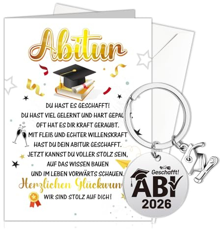 HOWAF Karte Abitur 2026 Junge Mädchen, Glückwunschkarte Abitur 2026 Karte Prüfung Bestanden & ABI 2026 Schlüsselanhänger für ABI 2026 Geschenk Abschluss Geschenk