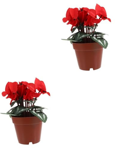 Anneome 2St Topfpflanze Pflanzen rote Kunstblumen künstliche zimmerpflanzen kunstpflanze Anlage künstliche Pflanzen Blumenbonsai aus Seidentuch Kunstblume mit Topf Blumen sind Seide