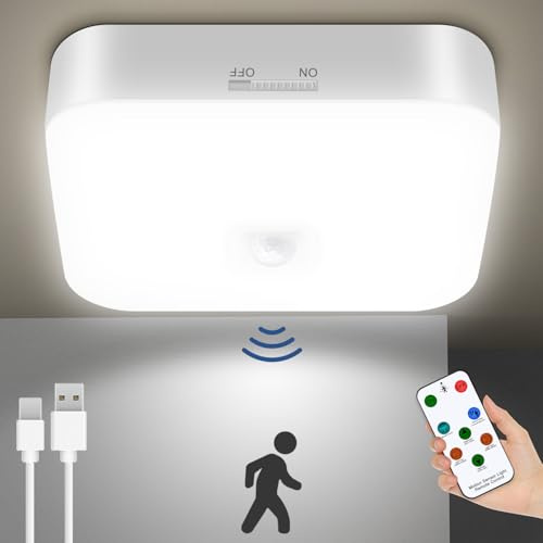 Toowell Plafonnier LED sans fil avec détecteur de mouvement rechargeable 10 000 mAh avec télécommande