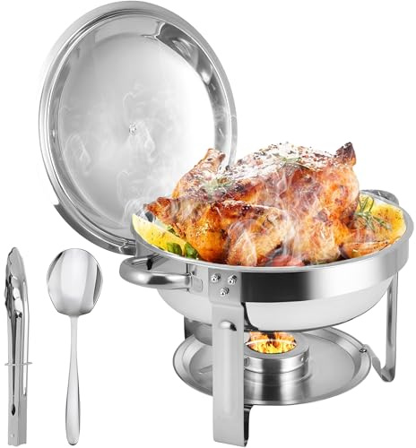 Chafing Dishes for Buffet, Stainless Steel Chafing Dish Set with Lid Holder, Round Chafers and Buffet Warmers Sets for Weddings, Events, Banquet