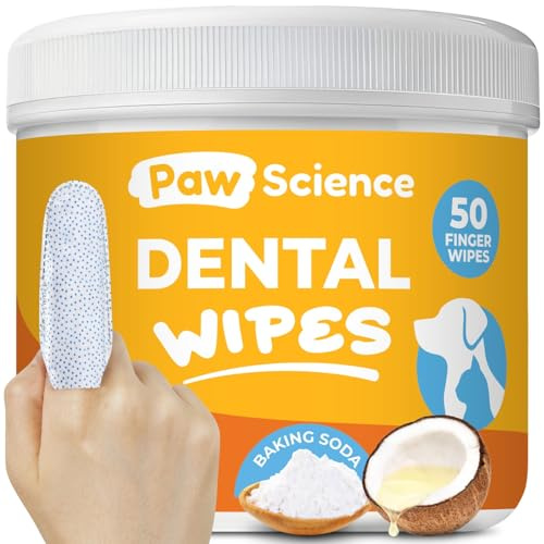 Paw Science Dog & Cat Teeth Cleaning Wipes - Dental Finger Wipes for Cats & Dogs - Pet Toothbrush & Tooth Brushing Kit - Effective Teeth Cleaner (Unscented)