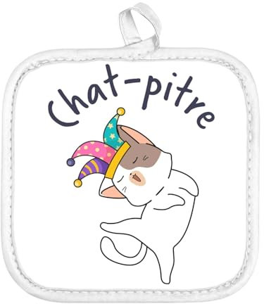 Manique de Cuisine - Chat Pitre Chaton Humour Jeu de Mot Dessin - (17 x 17 cm)