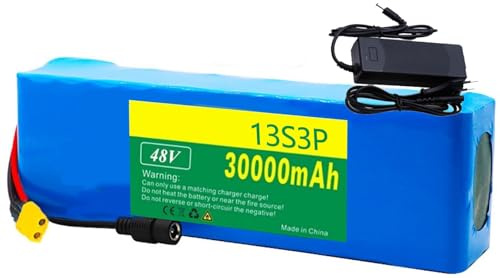 48V Ebike Batterie 48V 30Ah 13S3P Lithium-Ionen-Akku, 48V Elektrofahrrad-Akku wasserdichter PVC-Akku für 250W 350W 500W 750W 800W 1000W Scooter Motor mit Ladegerät 48V 30Ah,XT60
