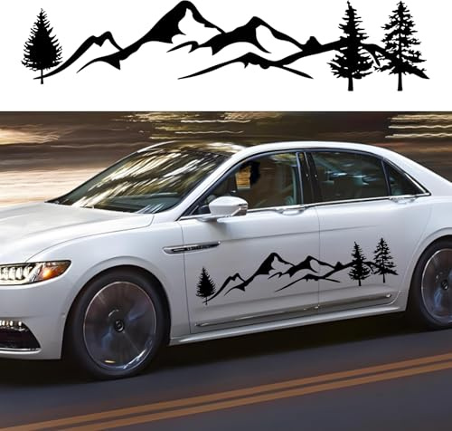 Berg Wald Auto Aufkleber, Vinyl Berg Baum Autoaufkleber Auto Seite Karosserie Motorhaube Aufkleber, Universal Grafik Sticker Aufkleber Dekor für SUV Off-Road Fahrzeuge Jeep Wohnmobil LKW, Schwarz