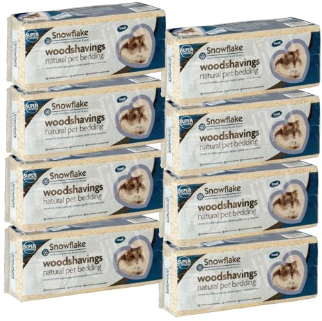 Snowflake Pack of 8 1KG Small Animal Wood Shavings Natural Pet Bedding, Dust Extracted Premium Pet Bed Substrate, Odour Control, For Rabbit, Hamster, Gerbil, Mouse, FSC Approved, Small, 8KG Total