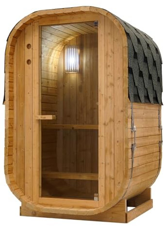 SANOTECHNIK Sauna tonneau d'extérieur Lindholm, 128,2 x 120 x 194 cm, 1-2 personnes, poêle 3,6 kW