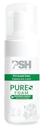 PSH Pure S Skin Foam – Ausgleichender Pflegeschaum ohne Ausspülen für Hunde und Katzen – Beruhigend und reinigend – Mit Zinkgluconat und Silber – Vegan – 60 ml