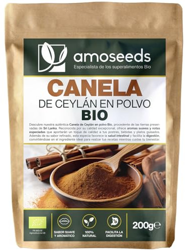Canela de Ceilán en polvo BIO 200g | Molida, Sabor intenso | Sri Lanka | 100% Natural y Pura | Ideal para Repostería y Cocina | Primera Calidad