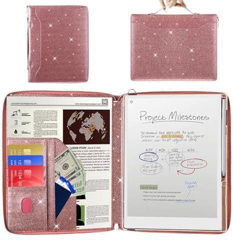 E NET-CASE Glittering PU Leather Case for Remarkable Paper Pro Tablet 11.8 (2024 Released), Business Handheld Design Cover for Remarkable Pro Digital Paper with Pen Holder (Starry Night Pink)