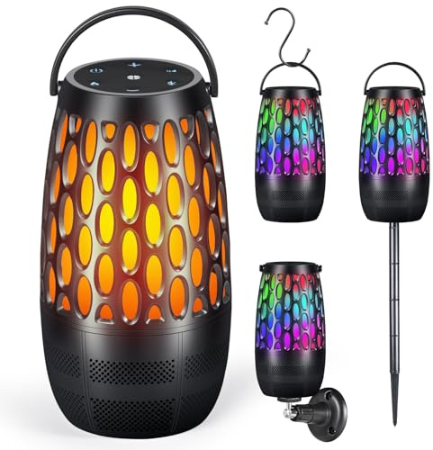 Dehikewell Upgraded Outdoor Bluetooth Speaker with 7-Color Flame Lights, 10W HD Stereo, IPX7 Waterproof, Multi-Sync 100 Speakers for Patio/Pool/Garden - Cool Gadgets Gifts for Men/Women/Dad（1 Pack）