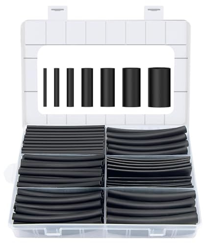 3:1 Schrumpfschlauch Set Mit Kleber,90mm Schrumpfschläuche,Doppelwandig Wasserdicht,7 Größen schrumpfschlauch sortiment,180 Stück Heat Shrink Tube für Kabel Isolierung(schwarz)