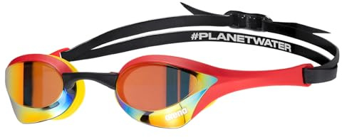 ARENA Unisex Cobra Ultra Swipe Racing Swim Goggles for Men and Women Swipe Anti-Fog Technology Polycarbonate Mirror Lens, Gold/Red