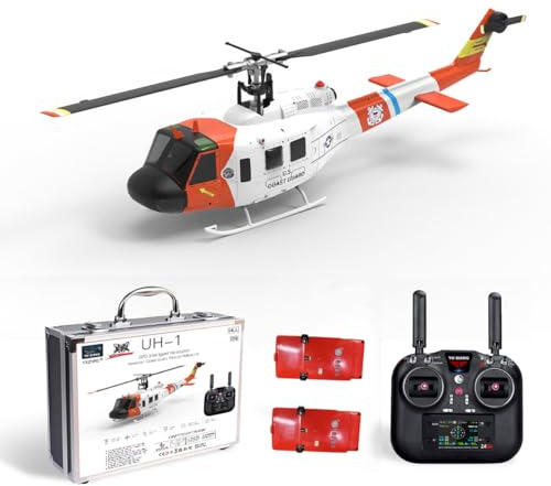 ExploTex WOLFBUSH×YU Xiang F07S UH-1 Huey 1:34 RC-Hubschrauber, 2.4G 6CH Bürstenloser Direktantrieb, 6G Flybarless Hubschraubermodell mit GPS, Einstellbarer Gashebel für Links- Und Rechtshänder (RTF)