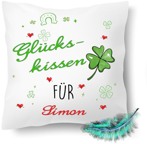Print Deluxe Glückskissen Glück Kissen Bedruckt und mit Namen Personalisiert | Geschenk Idee| Kuschelkissen| Fotokissen | Motivkissen | Kissenhülle +Füllung | 40x40cm (mit Kissenfüllung)