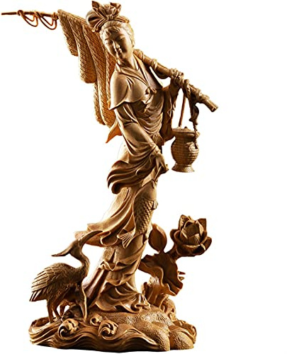 CWCQGH Estatua de boj de Pesca de Belleza, Personajes de la Cultura China, Adornos tallados en Madera, decoración del hogar,18cm