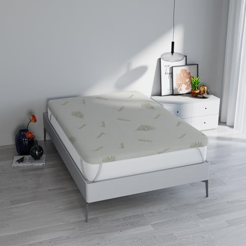 Topper Memory Foam ALOE letto Singolo 80x190 cm, altezza 5 cm, Made in Italy, Rivestimento Sfoderabile e Lavabile, Coprimaterasso con Elastici per fissaggio al materasso