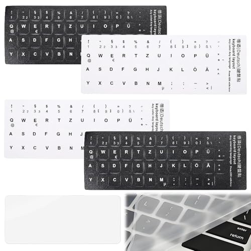 Tastatur Aufkleber,5 Stück Tastaturaufkleber deutsch mit Tastaturschutz,Universal-Tastatur-Aufkleber,für Pc/Laptop & Notebook Tastaturen