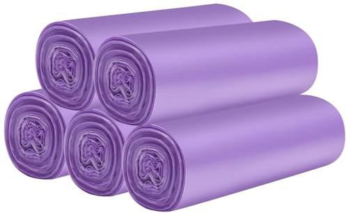 5 rollos de bolsas de basura de 100 unidades, bolsas de basura pequeñas de 10 litros para baño, dormitorio, oficina, cocina, bolsas de basura moradas sin perfume
