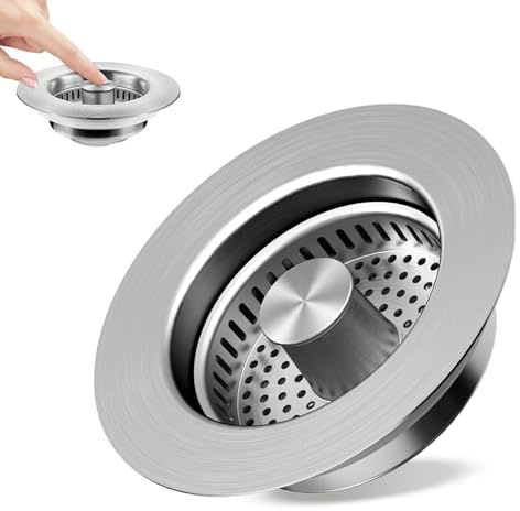 Bouchon Évier Cuisine 3 en 1 en INOX 304 avec Filtre Anti-Odeur, Anti-Insectes et Anti-Obstruction, Évacuation Rapide, Facile à Nettoyer et Installer, pour Éviers Universels 76-81 mm