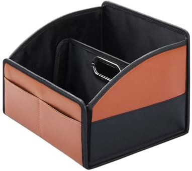 Pomodee Auto-Organizer Leder, faltbare Aufbewahrungsbox, 4 Fächer, Braun