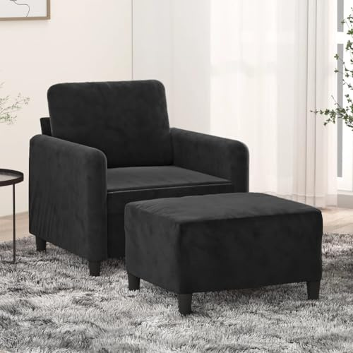 Yisssmeng Schwarzer Samt Sessel mit 60 cm Hocker Set modernes Design gepolstertes Schlafsessel für kleine Wohnzimmer Schlafzimmer Büro
