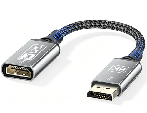 layajia Adaptador DisplayPort a HDMI 8K, Unidireccional DP a Monitor HDMI 8K@60Hz Compatible con HP, Dell, Proyector, AMD, GPU, NVIDIA - 0,2m