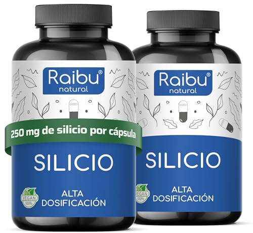 Raibu Cápsulas de Silicio Altamente Concentradas, Sin Sabor - 180 Cápsulas para 6 Meses - 667 mg de Sílice Orgánico de Extracto de Bambú (Paquete de 2)