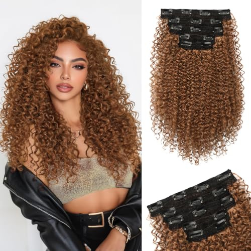 Sofeiyan Haarverlängerung Clip-in,5PCS 40 cm Locken Extensions | Lockige Haarverlängerung für Dünnes Haar,100% Reine Proteinseide Hair Extensions Clips für Frauen,Auburn-Braun