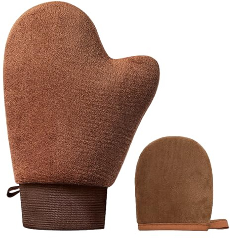 Paquete de 2 guantes de autobronceado, marrón, material de polietileno
