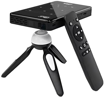 Q13D Bolwins Mini DLP Proyector Android 9.0 WiFi Bluetooth Home Cinema Beamer con HDMI USB AirPlay MiraCast 4K Decodificador 120 pulgadas DLP Proyector de bolsillo 1 GB 8 GB batería Negro