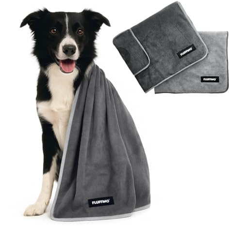 FLUFFINO Hundehandtuch 2er Set - 120x70cm - extrem saugfähig und weich - Waschbar bei 60°C, schnell trocknendes Mikrofaser-Handtuch für mittelgroße & große Hunde