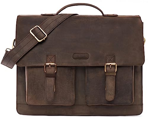 LEABAGS Leder Aktentasche Herren & Damen I Echtleder Laptoptasche bis 15 Zoll I Umhängetasche mit Schultergurt I Schultertasche I Messenger Bag I Arbeitstasche I Lehrertasche