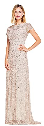 Adrianna Papell Robe Longue Perlée Col en V avec Manches Courtes et Taille Robe Femme (Lot de 1)