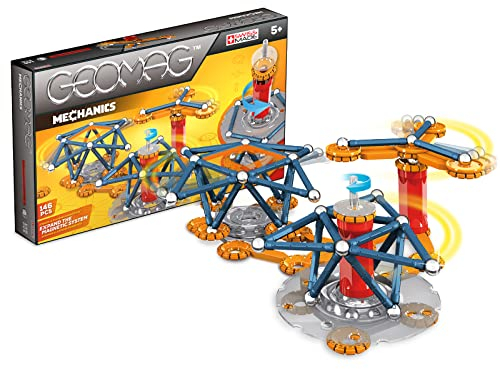 Geomag - Mechanics 146 Teile - Magnetisches Konstruktionsspielzeug für Kinder ab 5 Jahren -Magnetkreislauf - Magnetische Bausteine - 3D Konstruktion - STEM - Hergestellt in der Schweiz