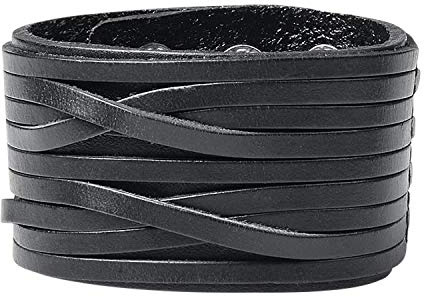 Hanessa Large bracelet en cuir véritable noir pour homme - Cadeau de Noël pour un ami/homme, 23 centimeters, Cuir, Sans pierre.